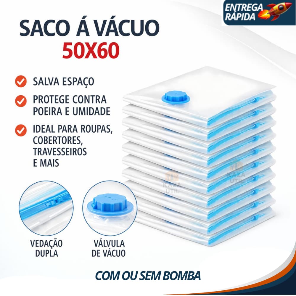 Saco a Vácuo 50x60 Organizador Roupas Edredom Travesseiro Compacta Espaço Anti Umidade