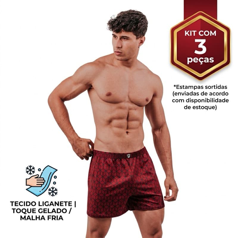Kit 3 Samba Canção Masculino Adulto Short de Dormir, Cueca, Pijama, Cirola, Liganete, Leve