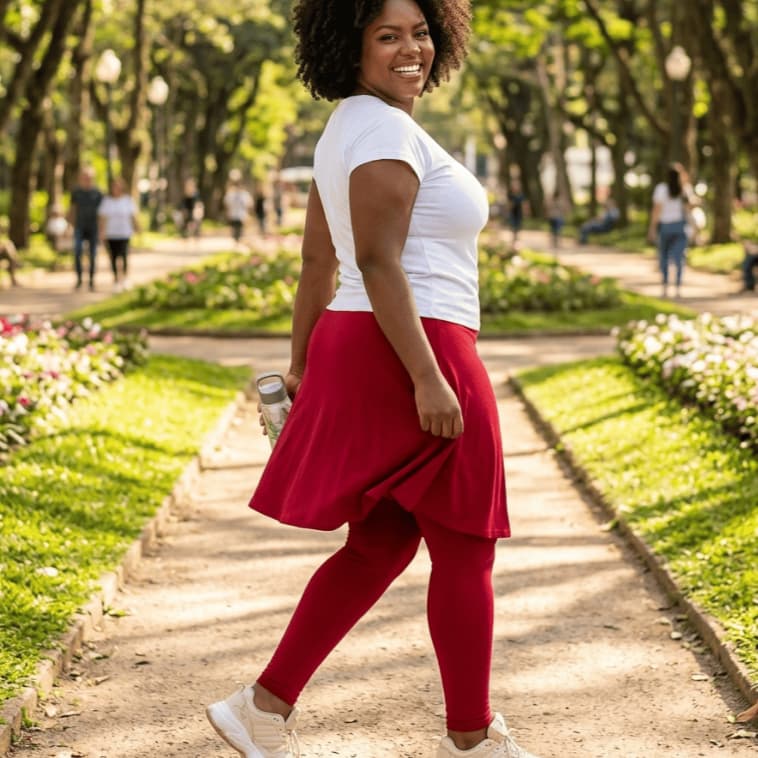 Calça Legging Saia Evase Plus Size Evangelica Academia Fitness com Bolso Caminhada