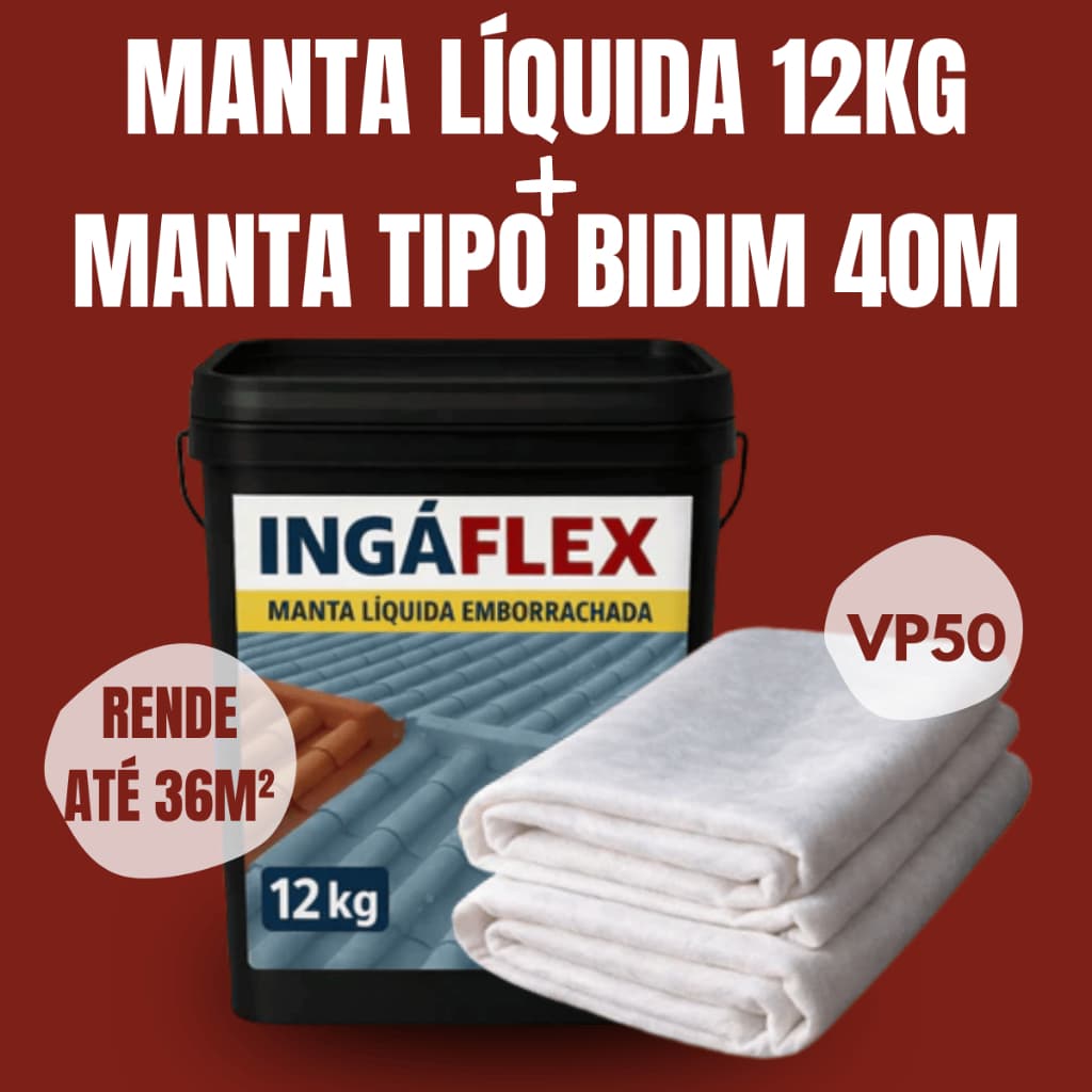 Manta Líquida Emborrachada 12kg + Manta Bidim 40m Impermeabilizante Anti Infiltração Resistente