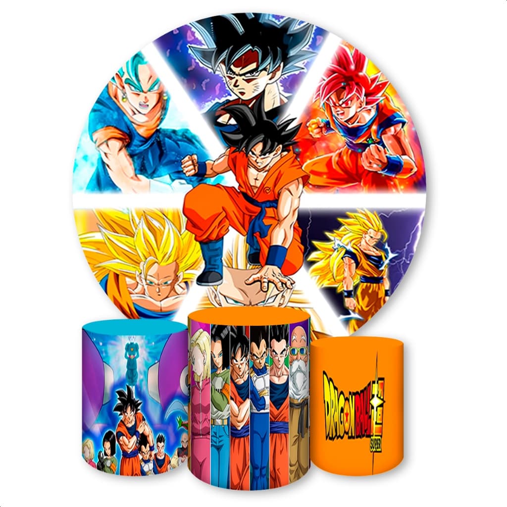 Capa Painel Redondo E Capas De Cilindro Sublimados Tema DBZ
