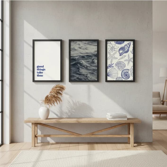 Kit 3 Quadros Decorativos Coisas Boas Levam Tempo Tema Mar Conchas Kit Quadros Para Sala Quarto Hall