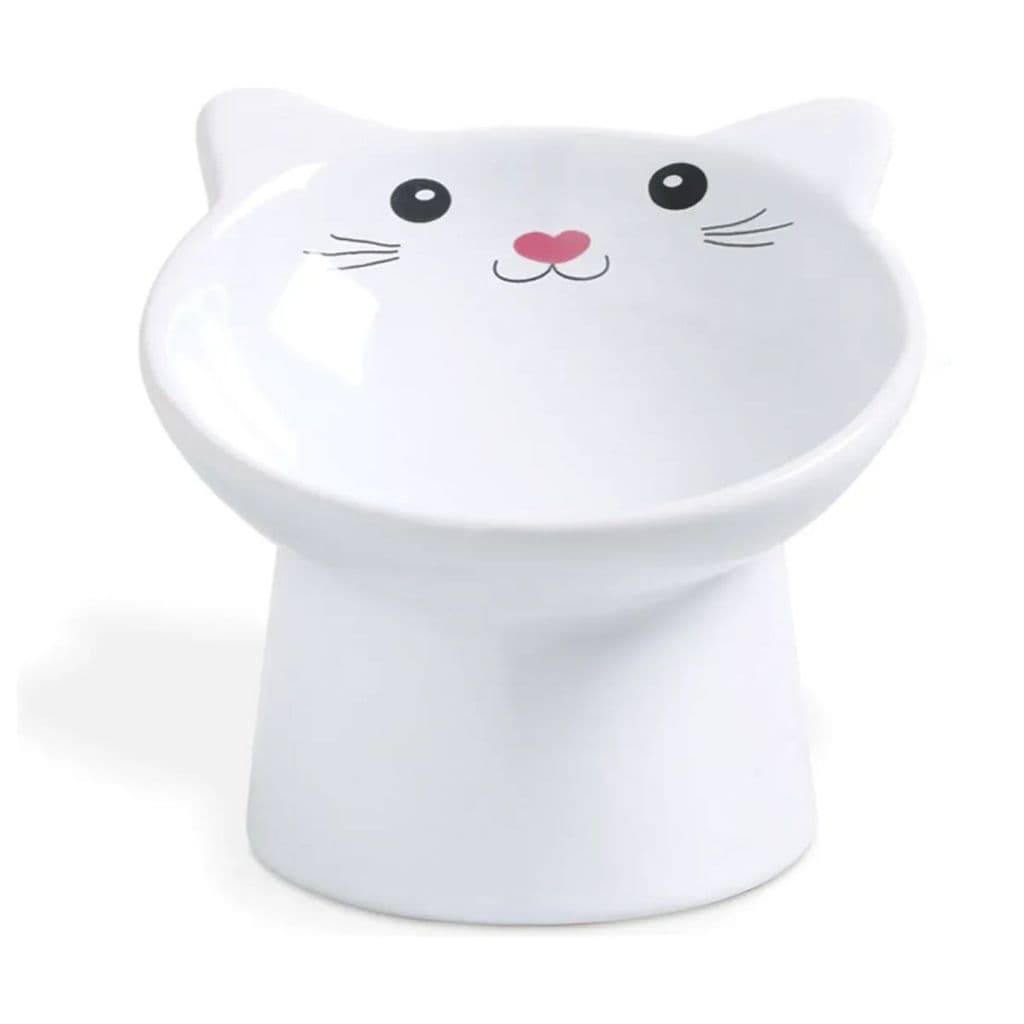 Comedouro Bebedouro De Gato Ergonômico Cerâmica Fofo Luxo Branco