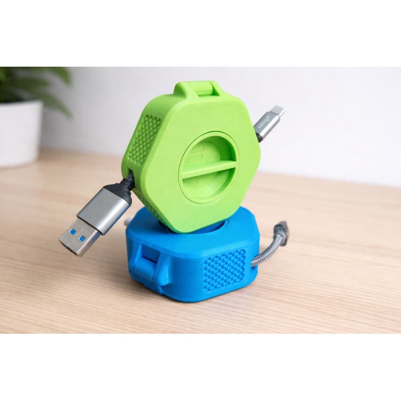 Organizador de Cabos Retrátil 3D USB / USB-C – Porta Fio Compacto Portátil Anti Embolo| Organizador de cabos