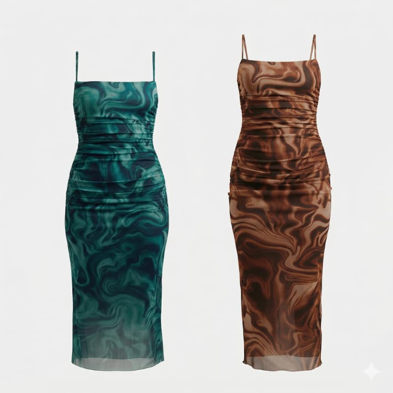Kit 2 Unidades Vestido Midi Tule Marmorizado Moda Gringa Estilo Paty Estampado Design Elegante Festa Justo