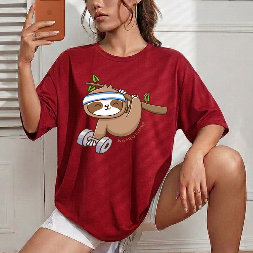 Blusa Feminina Bicho Preguiça Peso T-shirt Urbana Camiseta Confortável Camisa Versátil Crt Unissex