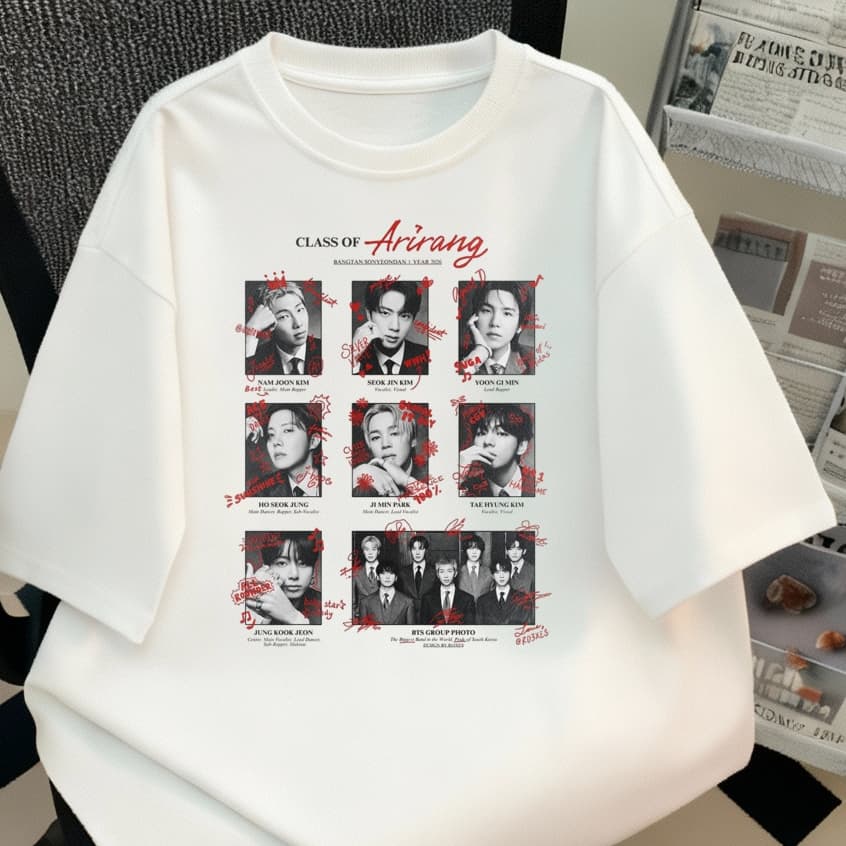 Camiseta BTS premium unissex lançamento Arirang tour 2026 k-pop novo album fãs ediçao limitada