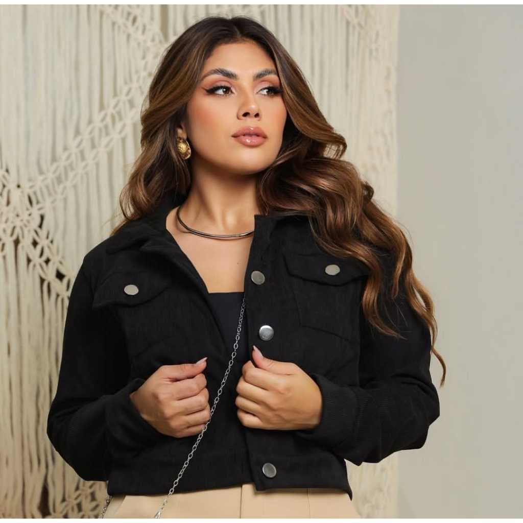 Jaqueta Feminina Inverno Veludo Cotele Abotoamento Simples do M ao G3