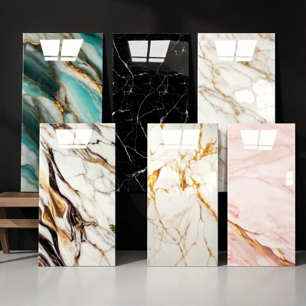 Kit20/10 Placa Adesiva de Mármore Vinílica 60x30cm Resistente Fácil Instalação Decoração Moderna para Ambientes Internos