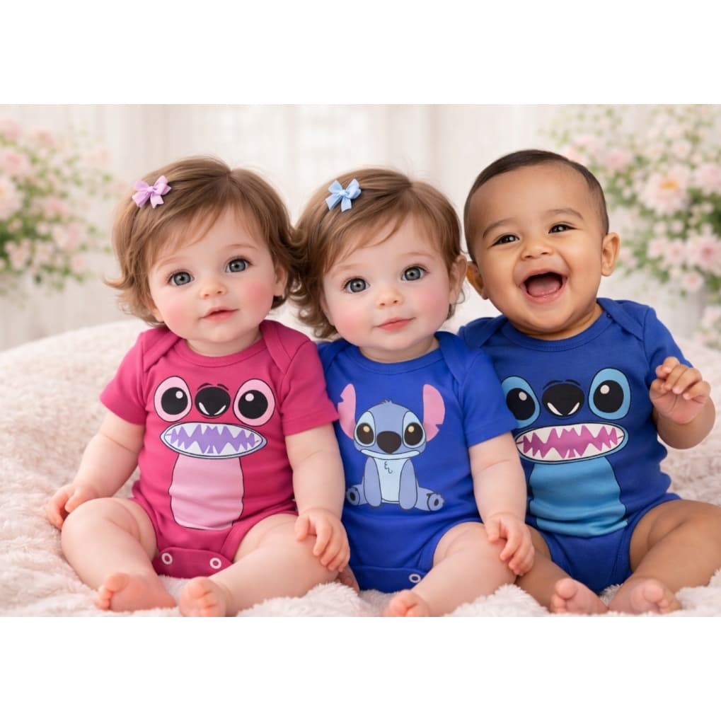 Body Temático Mêsversário Stitch e Angel
