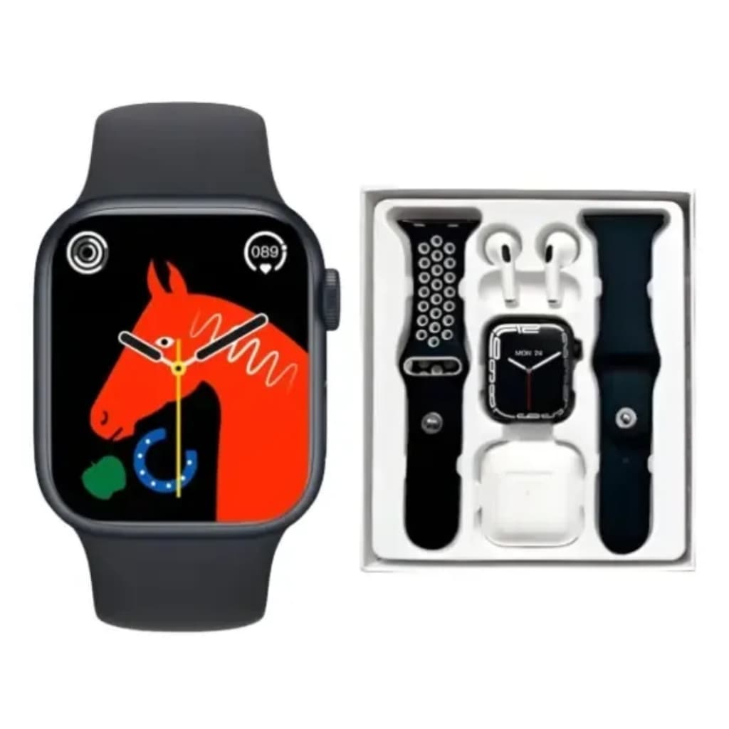 Kit Smartwatch T55 Pro Max + Fone Bluetooth Faz Ligações Tela Grande Notificações Android iOS
