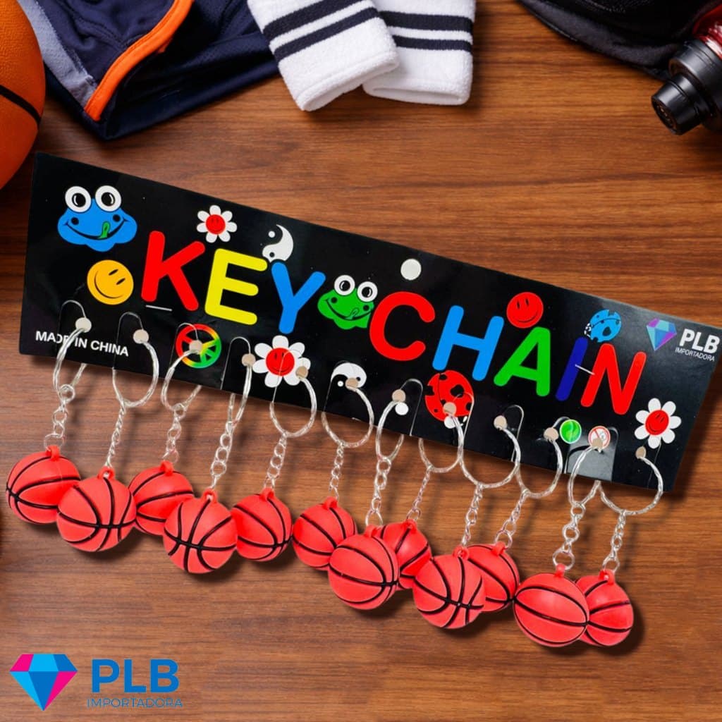 Kit 12 Chaveiro Bola de Basquete Brinde Lembrancinha Emborrachado Acessórios Esportes Mini Mochila