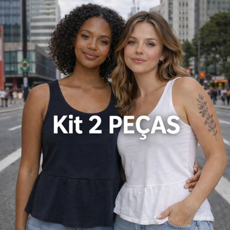 Kit Regata Feminina 2pç Plus Size Suplex Básica Confortável Alça Larga Casual Blusinha Bata Camiseta