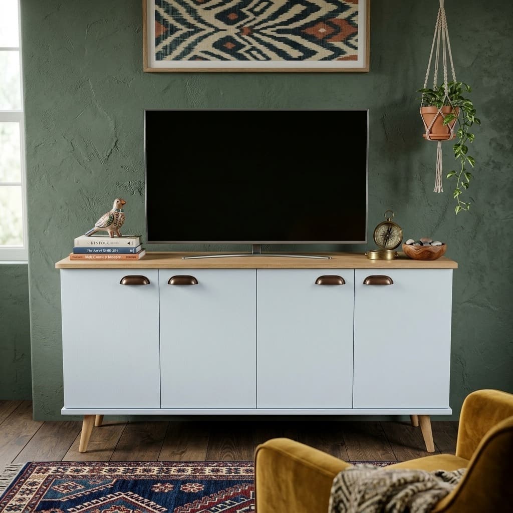 QUEIMA DE ESTOQUE - Aparador Buffet 120cm 4 Portas Organizador com Prateleiras Retrô