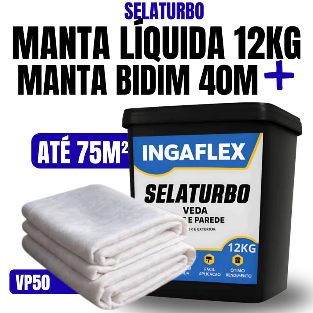 Kit Manta Líquida 12kg + Bidim 40m Impermeabilização Profissional Contra Umidade Infiltração Lajes