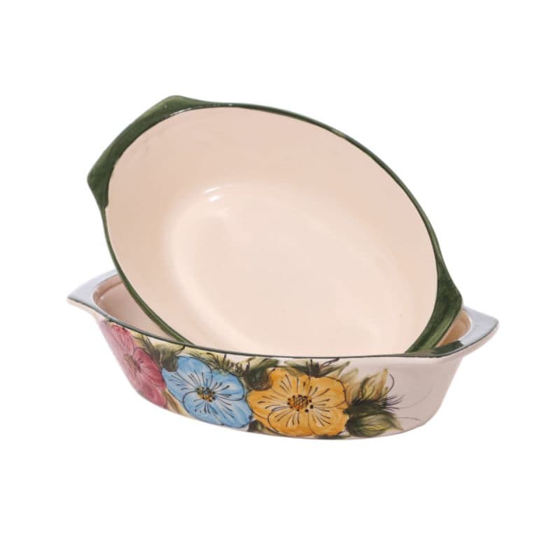 Kit 2 Travessas Ovais Porcelana Esmaltada 1l Decoradas Cerâmica