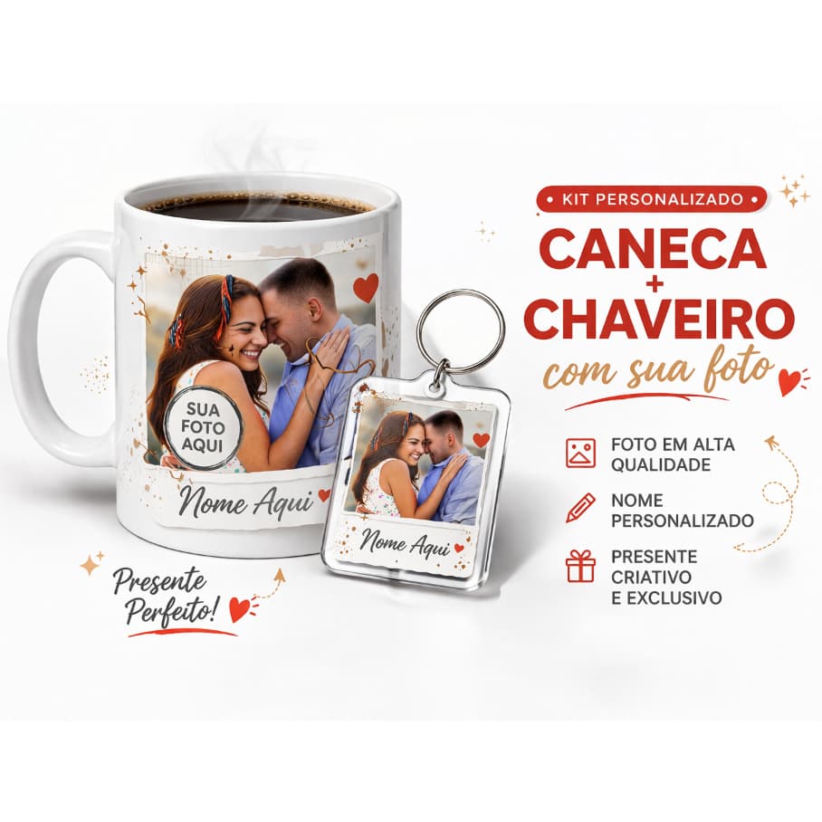 Canecas Personalizadas + Chaveiro  Kit Presente com  FOTO  -NOME - TEMA - FOTO da Família -Padrinhos