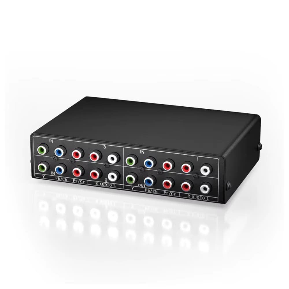 Switch Seletor Vídeo Componente YPbPr 3 em 1 Saída (5 RCA) Áudio e Vídeo | HDmatters Carcaça em Metal