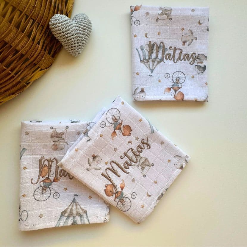 Kit 3 Fralda de Pano Boca para Bebê Personalizada com nome 100% Algodão.