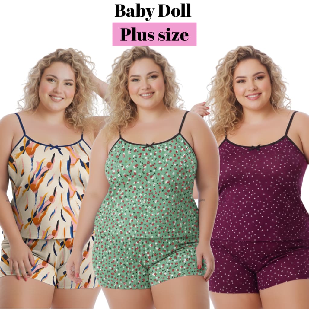 Kit 3 Baby Doll LIGANETE Plus Size Short Doll Pijama XGG Feminino Dormir Conjunto Promoção Barato Dormir Confortável
