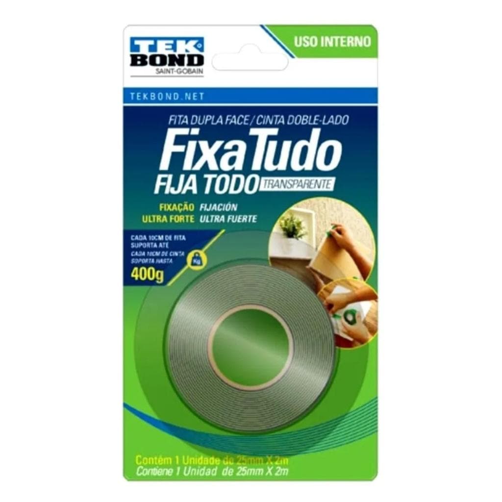 Fita Dupla Face TekBond 25mm x 2m - Fixação Extrema e Aplicação Rápida