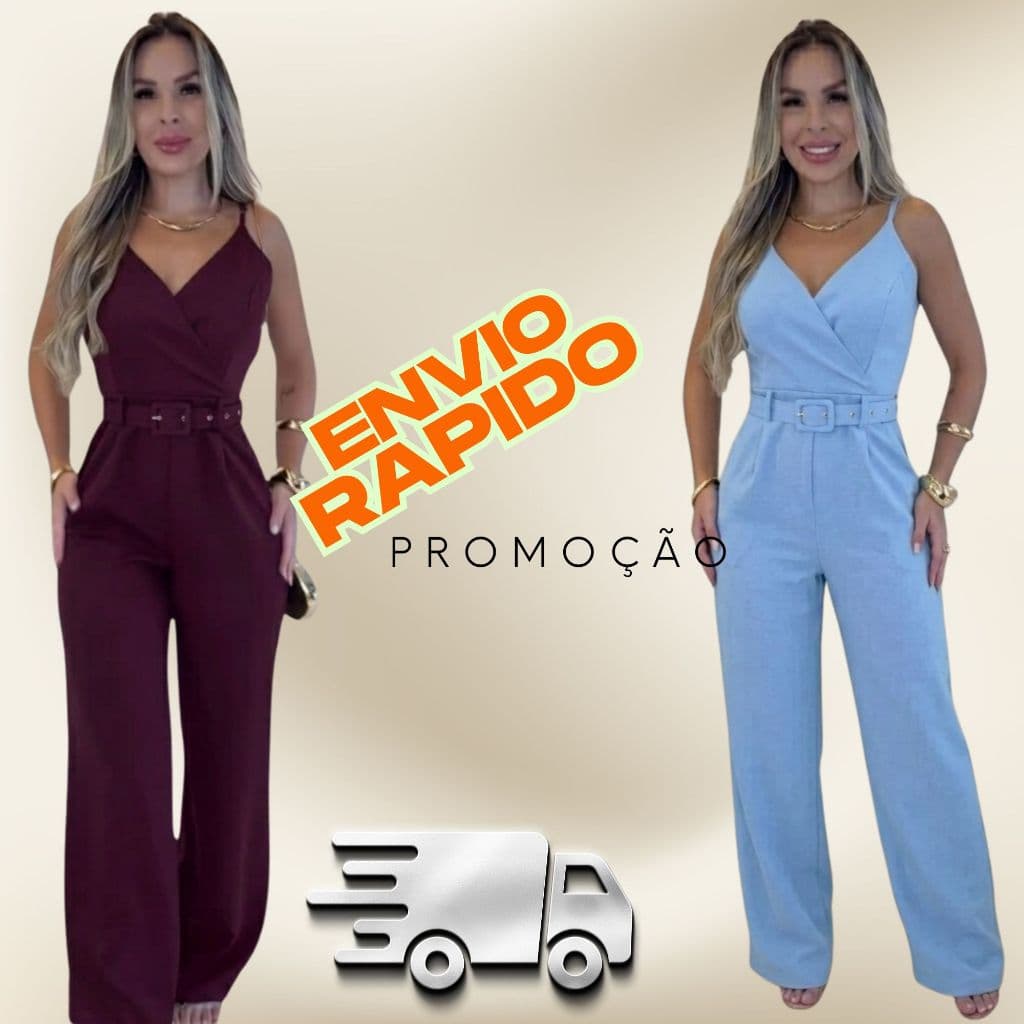 Macacão Feminino Casual Chic de Festa Alfaiataria com Bojo e Bolsos alças ajustavel
