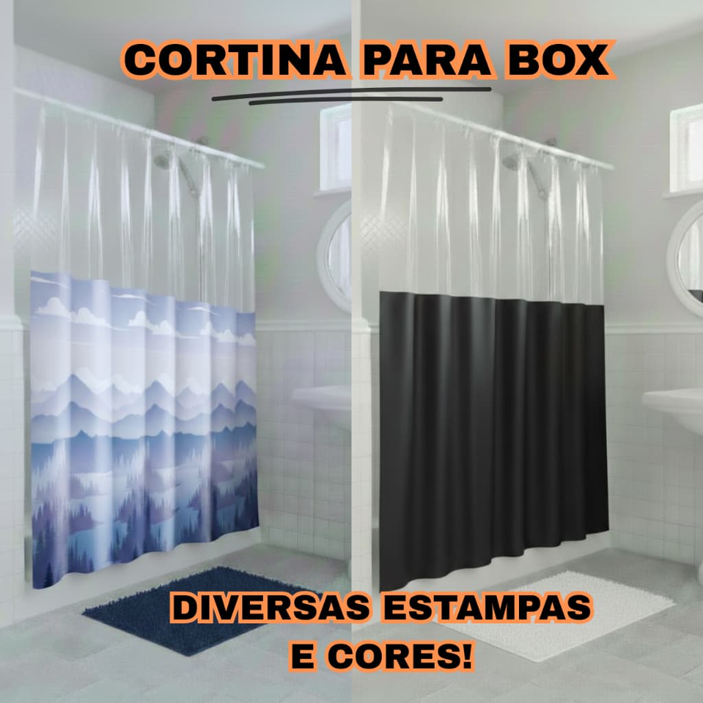 Cortina para Box Banheiro PVC Vinil com Visor Anti Mofo Impermeável  Ganchos Cortina Box Resistente