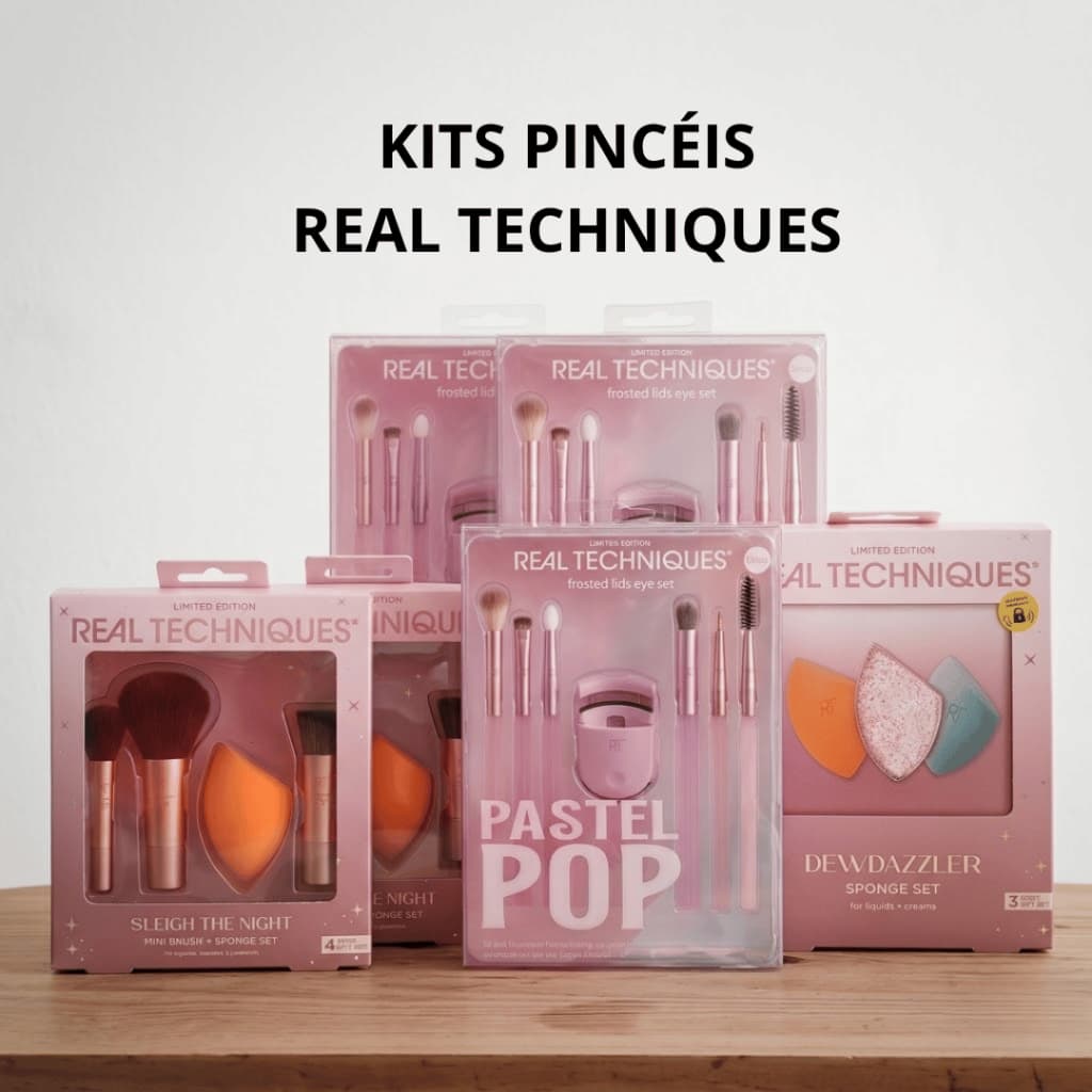 Kits Pincel Real Techiniques - Sleigh The Night 3 ,Dew Dazzler Sponge Set, Pastel Pop Frosted Lids Eye 6 ORIGINAL