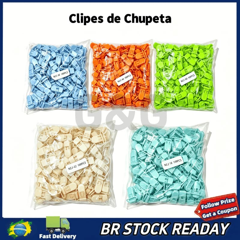 ✅[BR Seller] Prendedor de Chupeta Clip Jacaré Premium 50 e100unidades Clipes de chupeta