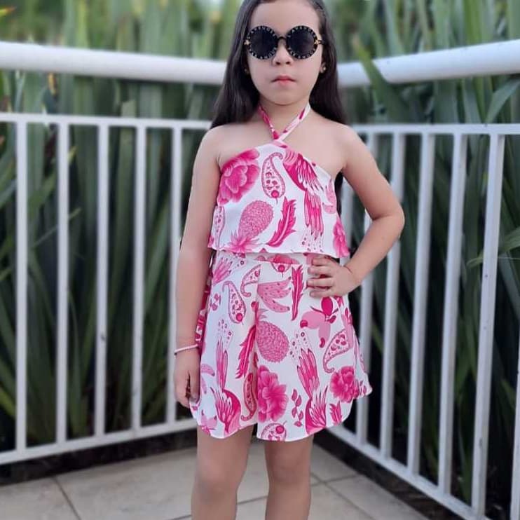 Macaquinho Infantil Menina Tecido Crepinho Estampado Floral Passeio Moda Bloguerinha