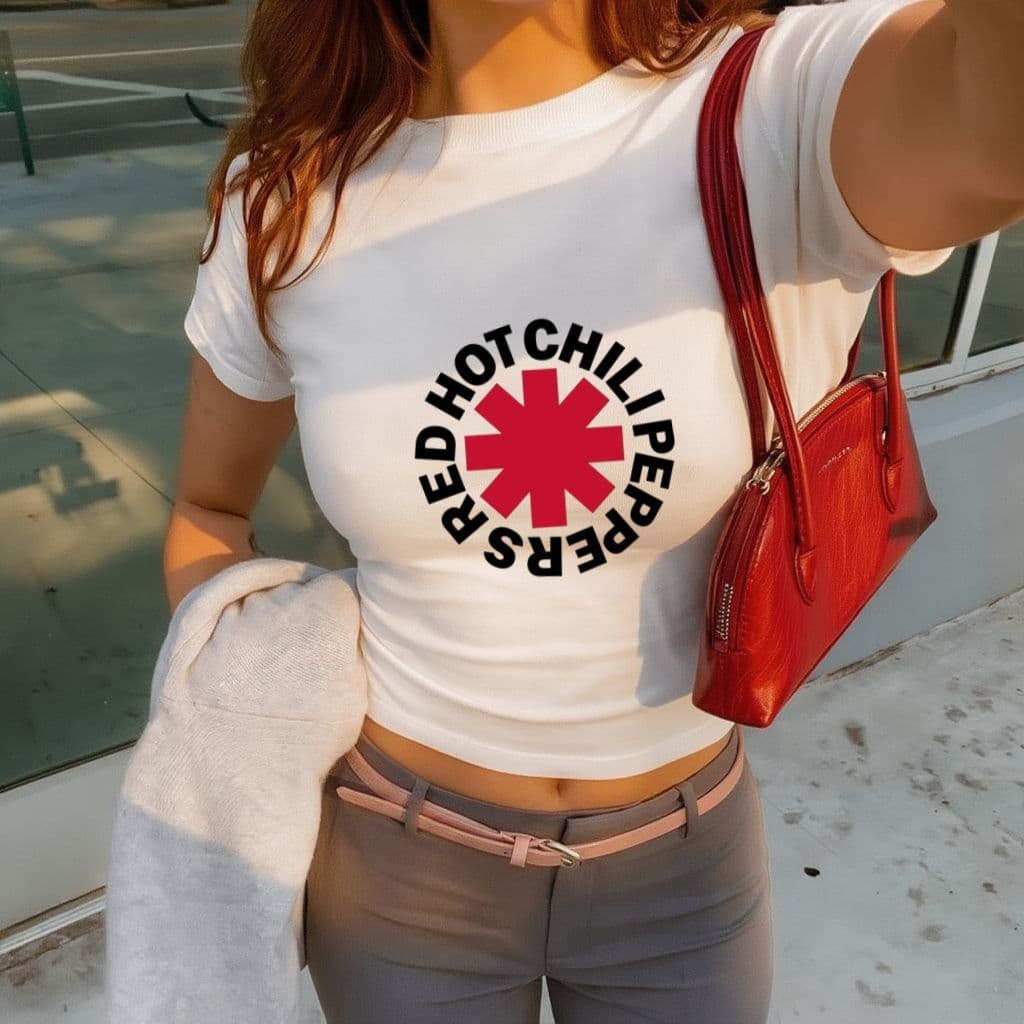 Blusa Slim Fit Baby tee Babylook suplex compressão colada feminina retrô bandas de rock redhotchili