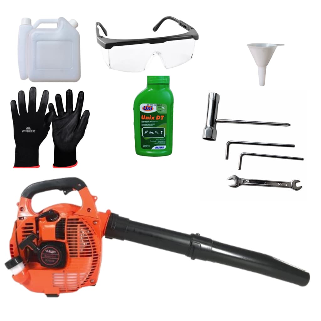 Soprador de  Folhas Para Jardinagem Profissional com Óleo 2T, Luva e Óculos de Proteção 63cc Vulcan