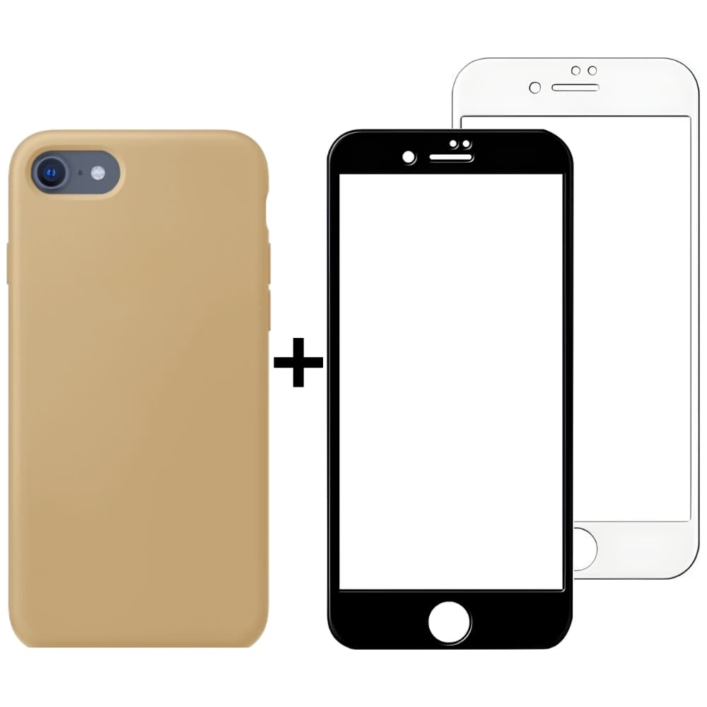 Kit Capinha Bege Escuro e Película Transparente para Iphone 7, Iphone 8 e Iphone SE Case Fechada nas Laterais Silicone