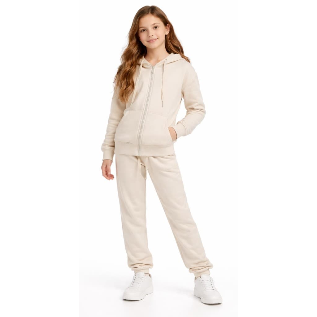 Conjunto Moletom Infantil Feminino Inverno com Zíper e Capuz Flanelado – Quentinho e Macio