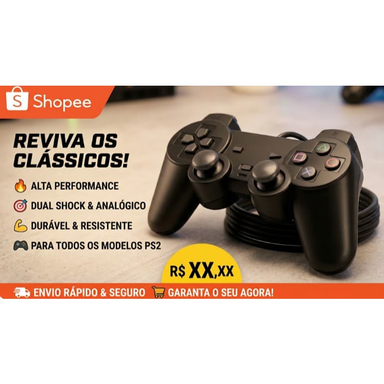 CONTROLE/MANETE PARA PS2 COM FIO – PRECISÃO, CONFORTO E DIVERSÃO GARANTIDA!