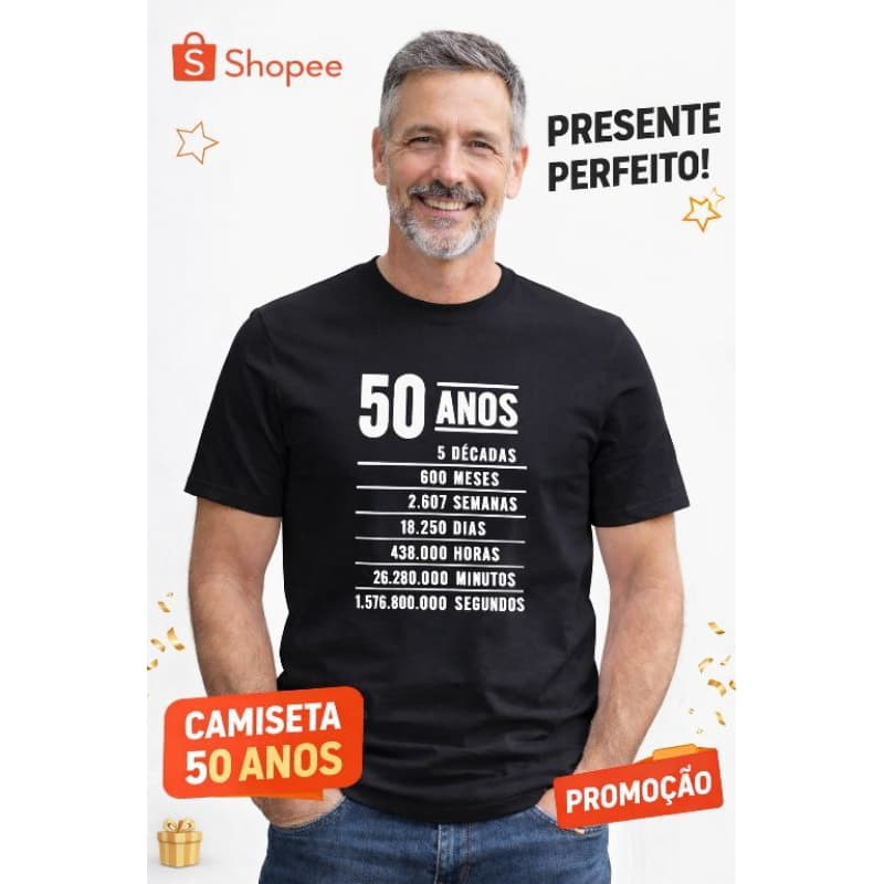 Camiseta 50 Anos Masculina Aniversário 50 Anos Presente Criativo 50 Anos Camisa Personalizada Idade 50