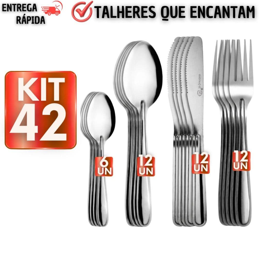 Jogo de Talheres Inox Completo Garfo Faca Colher Alta Qualidade Kit 42 66 78 Peças