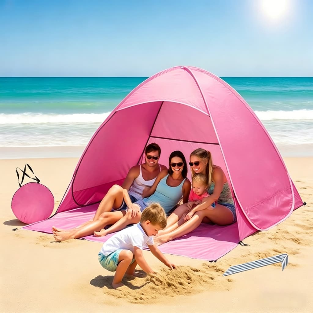 Barraca de Praia Rápida com Proteção Solar e Mosquito UV50+ Para 2-3 Pessoas  Leve e Resistente ao Vento Nível 3
