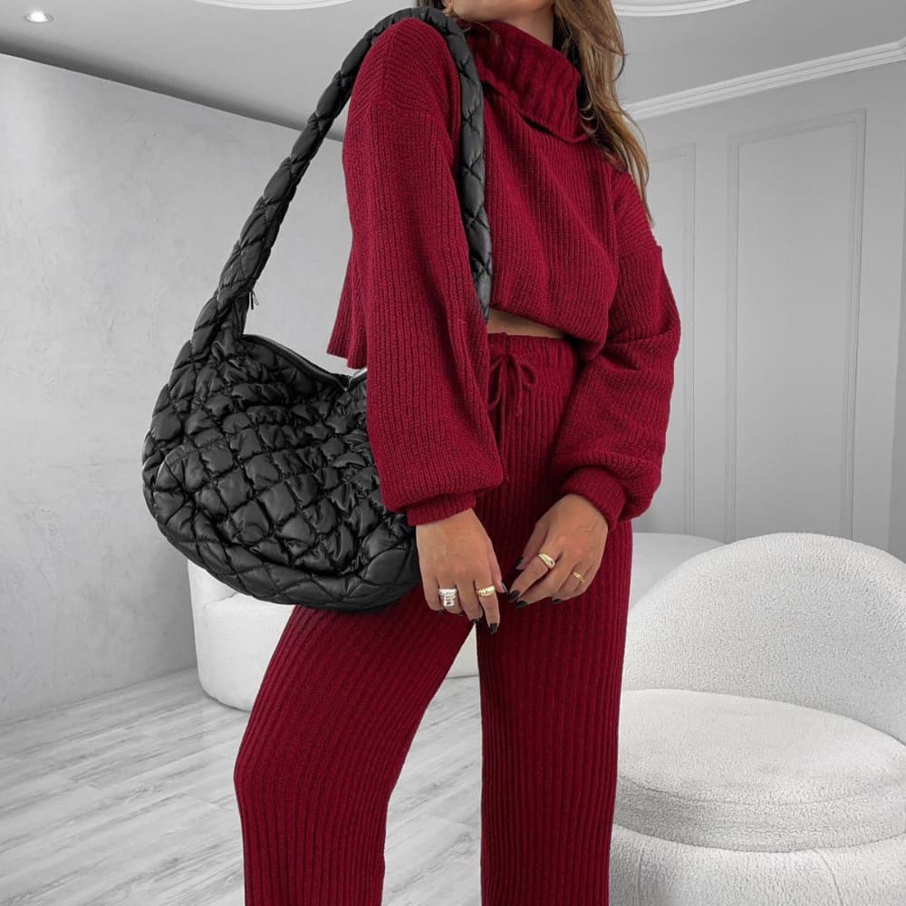 Conjunto Tricô Mousse Premium | Calça Pantalona Com Elástico Ajustável + Blusa Gola Alta | Conjunto Elegante e Quentinho