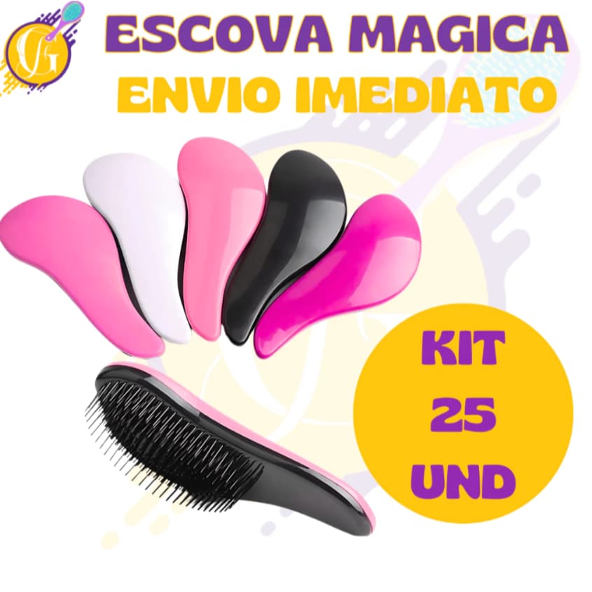 25 Escovas Mágicas Anti Frizz – Cores Sortidas ou Escolha | Ideal para Revenda ENIO RÁPIDO!