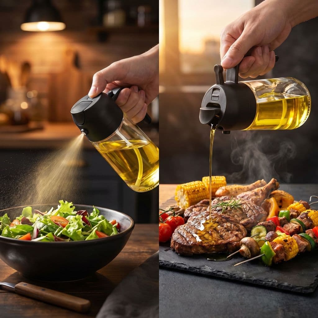 Spray 2 em 1 Borrifador Dosador Azeite Vinagre Oléo Vidro Modelo Galheteiro Cozinha 470ML