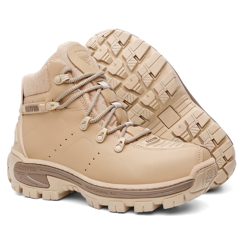 Bota em Couro Masculino Coturno Premium C.A CatPro Bravo Cano Médio Motoqueiro Trabalho Dia Dia Trilha Segurança Macia