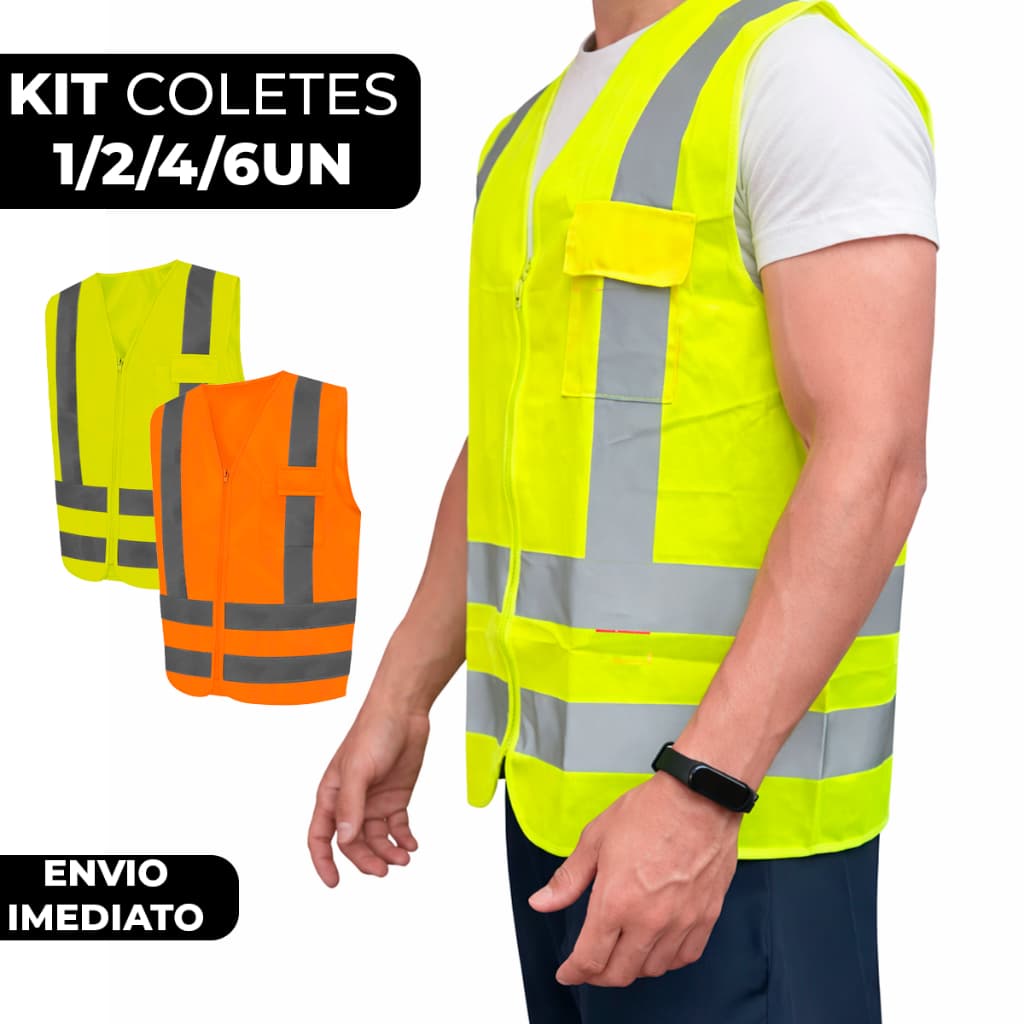 Kit Colete Refletivo 1/2/4/6 Segurança Sinalização Obra Transito Motoboy Rodovias Construção Ciclista Indústria Blusão