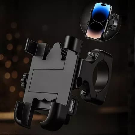 Suporte de Celular para Moto em Alumínio com Carregador USB Rápido – Resistente e Seguro