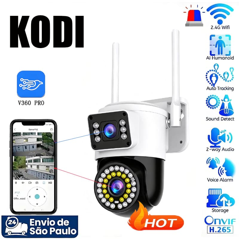 Câmera de Segurança Wi-Fi Externa Lente Dupla 6MP 4K PTZ 360° Visão Noturna À Prova D'água com Sirene Policial-G1