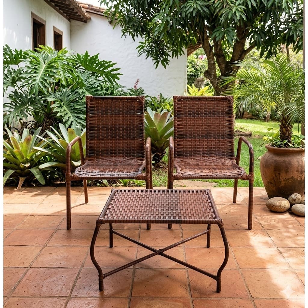 Kit 2 Cadeiras + Mesa em Junco Ideal para sua Área de Piscina-Jardim-Varanda Estrutura Reforçada
