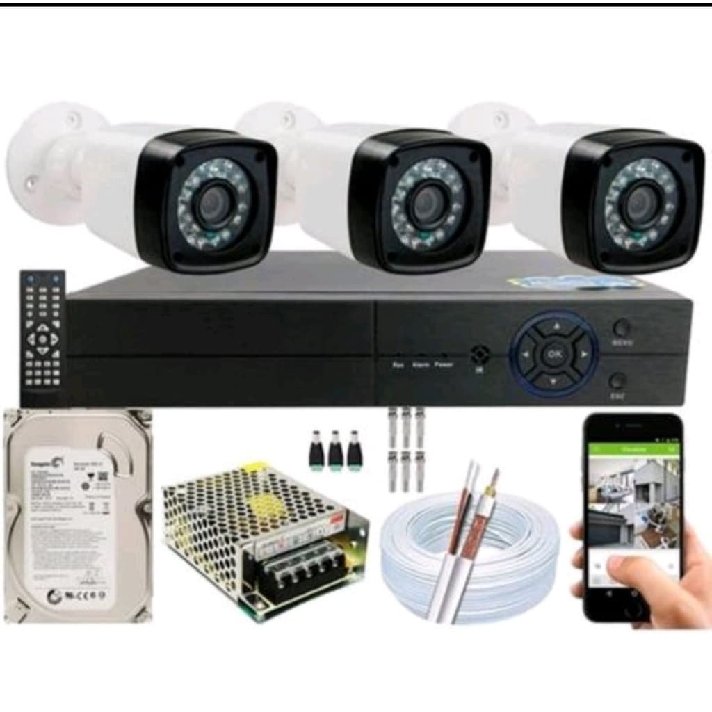 Kit 3 Camera de Segurança Infra 20m 1.3 hd  Dvr 4ch Multi Hd com hd PROMO 2023