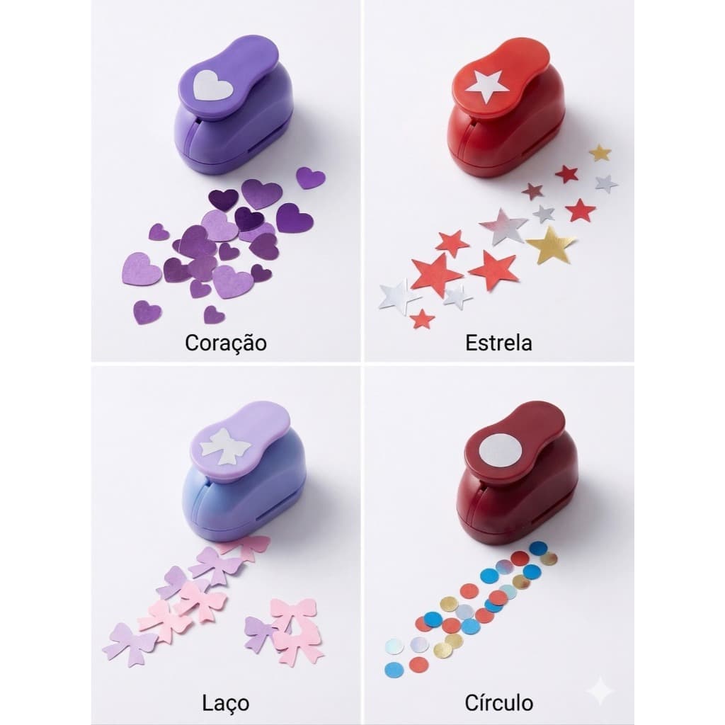 4 Furadores Fast Selection Coração Estrela Laço Borboleta de 25mm