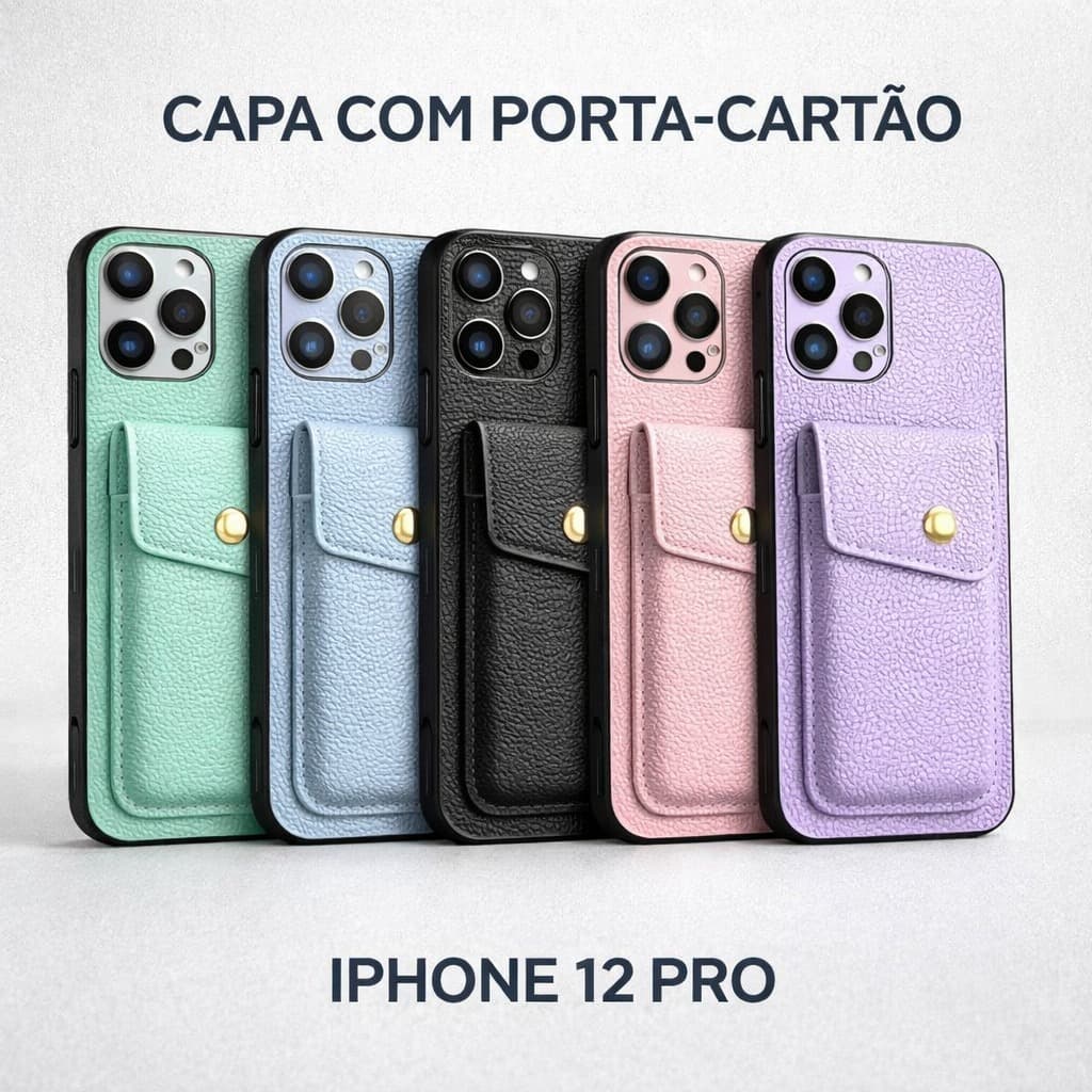 Capa em Couro Premium com Porta-Cartão para iPhone 12 Pro