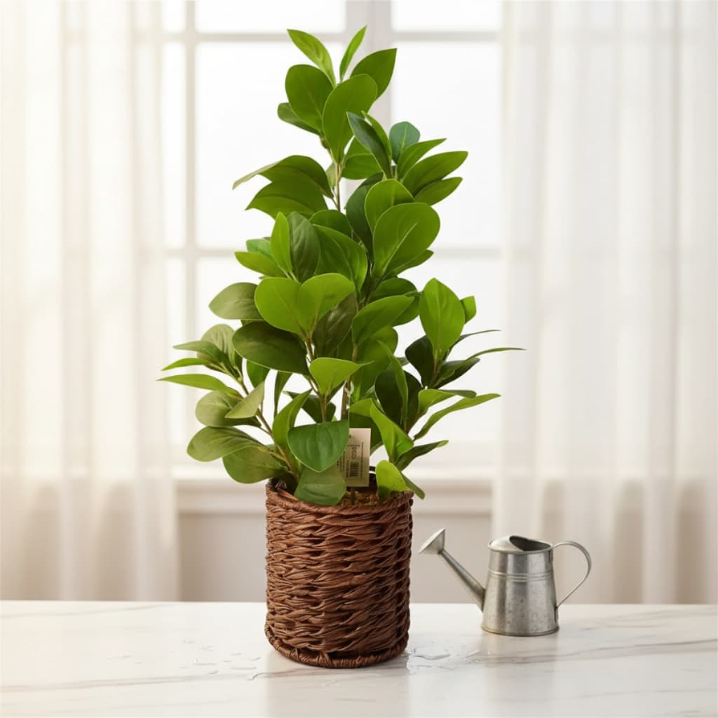 Arranjo Folhagem Artificial Decorativo Vaso Marrom Trançado